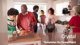  Presentation with christmas dinner - Cool new PPT theme with gathering - mixed race multi generation family backdrop and a coral colored foreground