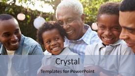  Presentation with members - Presentation enhanced with gathering - multi generation male family members background and a light blue colored foreground