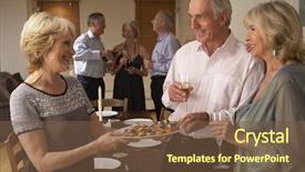  Presentation with dinner party - Slide deck consisting of social gathering - woman serving hors d'oeuvres background and a tawny brown colored foreground