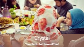  Presentation with muslim family - Amazing PPT layouts having gathering for eating iftar food backdrop and a coral colored foreground