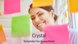  Presentation with sticky notes - PPT theme enhanced with gathering ideas on sticky notes background and a coral colored foreground