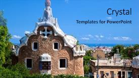  Presentation with building - Slides having gaudi - building in park guell view background and a light blue colored foreground