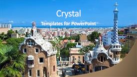  Presentation with park - PPT layouts featuring gaudi - building in park guell view background and a teal colored foreground
