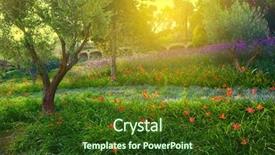  Presentation with summer trees - Beautiful theme featuring gaudi - colorful spring summer park backdrop and a tawny brown colored foreground