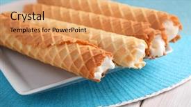  Presentation with wafers - PPT layouts featuring gaufres de montcuq rolled wafers background and a coral colored foreground