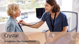  Presentation with doctor office - Audience pleasing PPT layouts consisting of gauges - female doctor wearing scrubs backdrop and a coral colored foreground