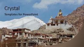  Presentation with kashmir - Beautiful PPT theme featuring gautama statue near tingmosgang buddhist backdrop and a teal colored foreground
