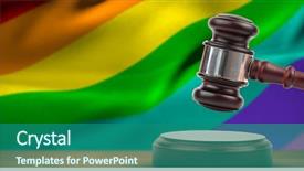  Presentation with rainbow flag - Colorful presentation design enhanced with gavel against 3d against rainbow backdrop and a ocean colored foreground