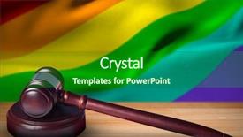  Presentation with rainbow flag - Audience pleasing PPT layouts consisting of gavel against 3d rainbow flag backdrop and a forest green colored foreground