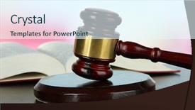  Presentation with light book - Slide set featuring gavel and book on table background and a sky blue colored foreground