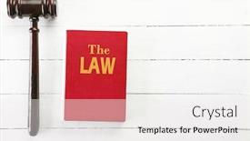  Presentation with gavel - Audience pleasing slide set consisting of gavel-and-book-on-wooden backdrop and a white colored foreground