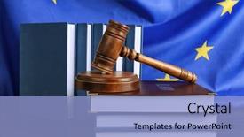  Presentation with european union - Audience pleasing slide set consisting of gavel and books on european backdrop and a light blue colored foreground