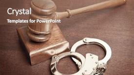  Presentation with gavel - Colorful presentation theme enhanced with gavel and handcuffs on wooden background backdrop and a violet colored foreground