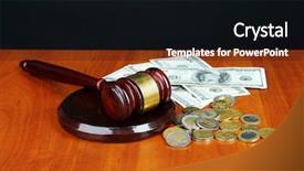  Presentation with gavel - Presentation theme with buyout - gavel and money on table background and a wine colored foreground