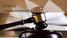  Presentation with mallet - Slide deck having gavel law theme mallet of judge background and a coral colored foreground