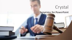  Presentation with lawyer - Presentation having gavel on table in lawyer's office background and a light gray colored foreground