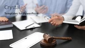  Presentation with lawyer - PPT theme consisting of gavel on table in lawyer's office background and a light blue colored foreground