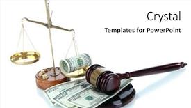  Presentation with gavel - Slide deck having buyout - gavel scales and money isolated background and a white colored foreground