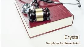  Presentation with justice - Beautiful PPT theme featuring gavel stethoscope and book backdrop and a sky blue colored foreground