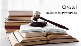  Presentation with tan book stack stacks of books - PPT theme having gavel with pile of books background and a white colored foreground