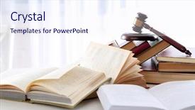  Presentation with gavel - Beautiful presentation theme featuring gavel with pile of books backdrop and a sky blue colored foreground