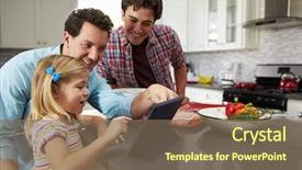  Presentation with kitchen - Presentation consisting of gay - girl using tablet kitchen background and a violet colored foreground