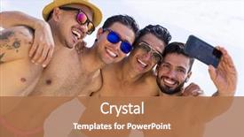  Presentation with selfie - Audience pleasing slide set consisting of gay - group four male friend backdrop and a coral colored foreground