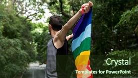  Presentation with gay rainbow flag - Audience pleasing slides consisting of gay boy waving rainbow flag backdrop and a tawny brown colored foreground