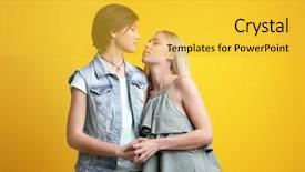  Presentation with color naranjo y blanco - Cool new presentation theme with gay colors - young lesbian couple on color backdrop and a yellow colored foreground