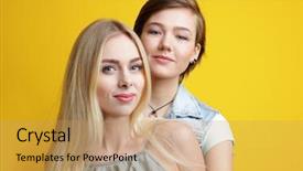  Presentation with color - Slide set having gay colors - young lesbian couple on color background and a coral colored foreground