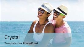  Presentation with latin america - Presentation theme consisting of gay couple - group of young people traveling background and a light blue colored foreground