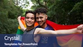  Presentation with gay rainbow flag - PPT theme enhanced with gay couple embracing with rainbow background and a ocean colored foreground
