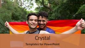  Presentation with rainbow flag - Presentation design with gay couple embracing with rainbow background and a coral colored foreground