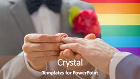  Presentation with gay rainbow flag - PPT theme having gay couple hands putting wedding background and a coral colored foreground