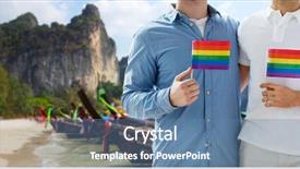  Presentation with beach rainbow - Cool new PPT theme with gay couple holding rainbow flag backdrop and a teal colored foreground