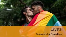  Presentation with rainbow flag - Theme featuring gay couple kissing with rainbow background and a gold colored foreground