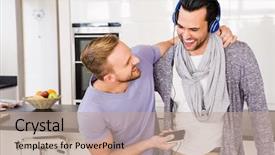 Presentation with gay - Audience pleasing presentation theme consisting of gay couple listening to music backdrop and a coral colored foreground