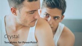  Presentation with gay - PPT layouts with gay-couple-lying-in-bed background and a coral colored foreground