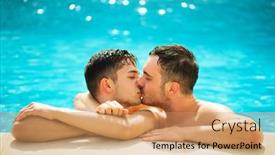  Presentation with family gay - Presentation design enhanced with gay-couple-relaxing-in-swimming background and a coral colored foreground