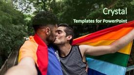  Presentation with gay pride - Presentation theme having gay couple taking a selfie background and a tawny brown colored foreground