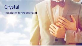  Presentation with wedding but not for love - Audience pleasing PPT theme consisting of gay couple with wedding ring backdrop and a lemonade colored foreground