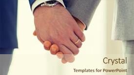  Presentation with wedding rings - Presentation consisting of gay hands with wedding rings background and a cream colored foreground