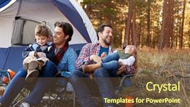  Presentation with camping - Colorful presentation theme enhanced with gay male couple children backdrop and a tawny brown colored foreground