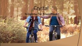  Presentation with woodland - Slide deck having gay male couple cycling through fall woodland background and a coral colored foreground