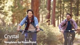  Presentation with woodland - Slide set with gay male couple cycling through fall woodland background and a coral colored foreground