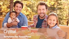  Presentation with family gay - Colorful presentation design enhanced with gay male couple having outdoor backdrop and a coral colored foreground