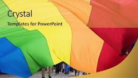  Presentation with gay rainbow flag - Beautiful presentation theme featuring gay pride - big rainbow flag europride parade backdrop and a yellow colored foreground
