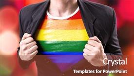  Presentation with rainbow pride - Audience pleasing slide deck consisting of gay pride - businessman stretching suit with rainbow backdrop and a tawny brown colored foreground