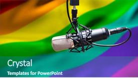  Presentation with rainbow pride - Audience pleasing slide deck consisting of gay pride - condenser microphone against rainbow flag backdrop and a ocean colored foreground