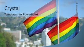  Presentation with rainbow pride - Audience pleasing PPT layouts consisting of gay pride - pair of rainbow flags waving backdrop and a light blue colored foreground